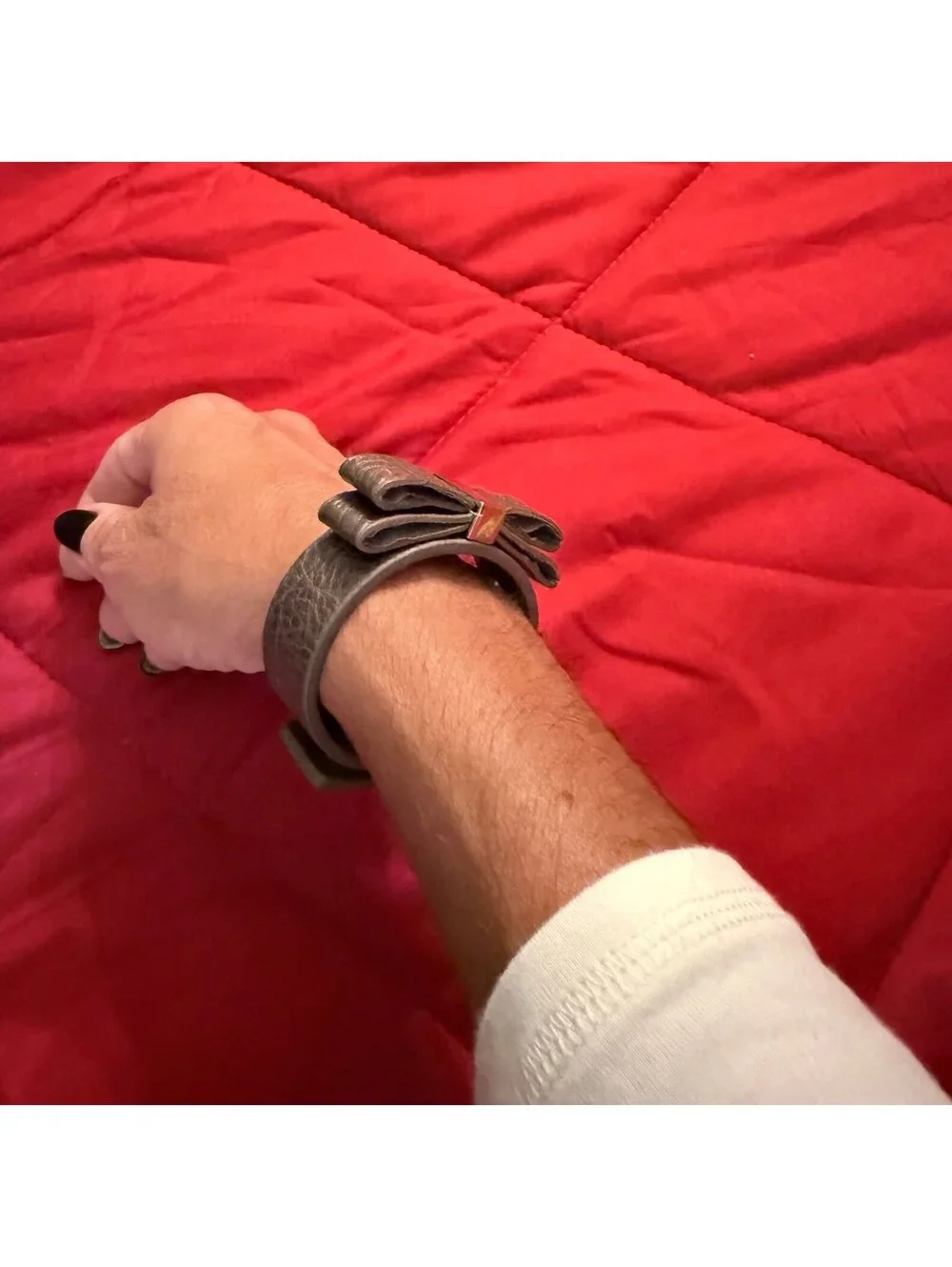 Bow Cuff Bracelet Brown Snap Closure Adjustable
